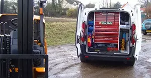 rear view of equipped company van